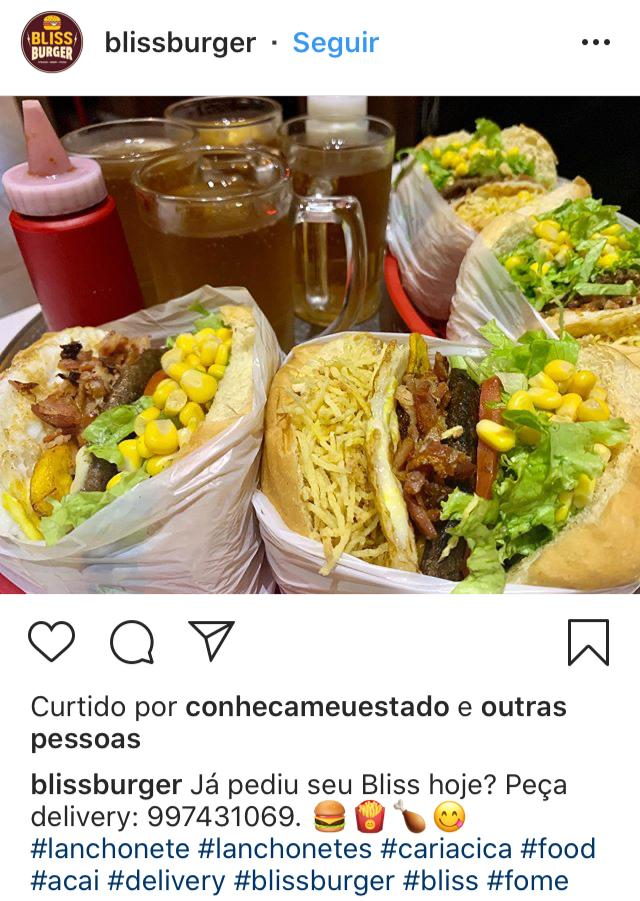 Exemplo de conteúdo para post de instagram para lanchonetes.