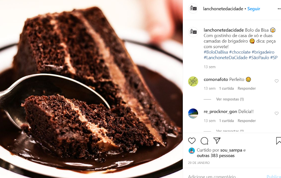 Foto de bolo ilustrando uma boa ideia para instagram para lanchonetes,