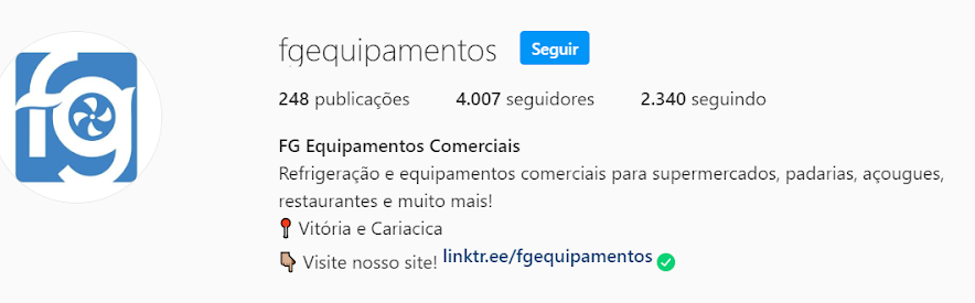 Bio da Fg Equipamentos para ilustrar um exemplo de modelo para Instagram para lanchonetes