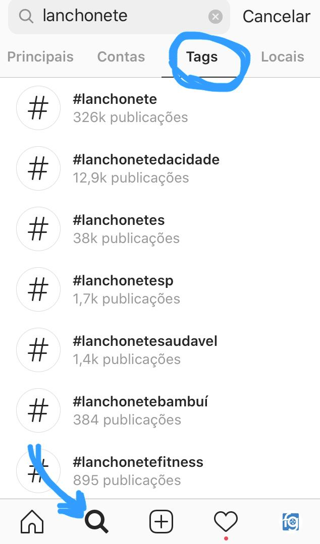 Hashtags ilustrando a utilização para instagram para lanchonetes.