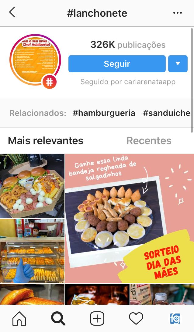 Hashtag lanchonete ilustrando como dica para instagram para lanchonetes